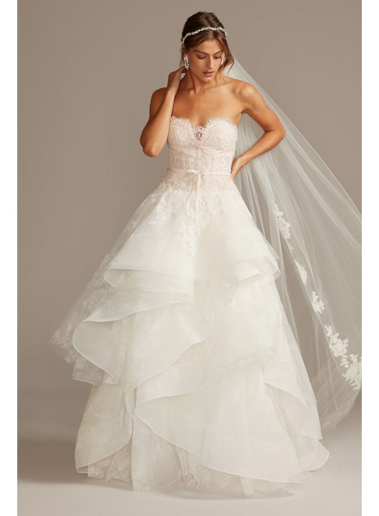 Printed Tulle Wedding Dress with Tiered Skirt  CWG845