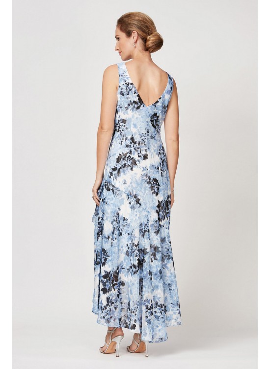 Printed V-Back High-Low Tulip Dress and Shawl Alex Evenings 8175838