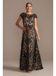 Punched Floral Applique Illusion Cap Sleeve Dress Xscape 2928XD