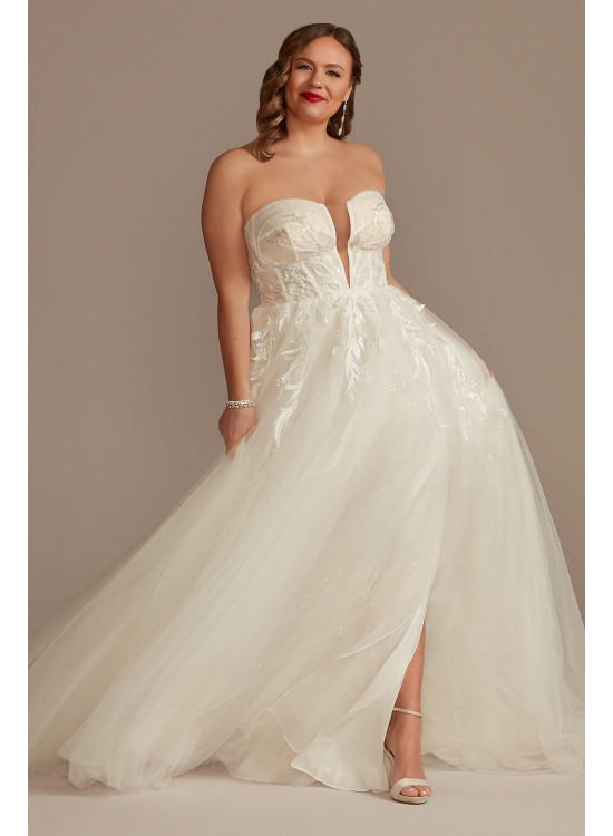 Removable Straps Tulle Plus Size Wedding Dress  9LSSWG898