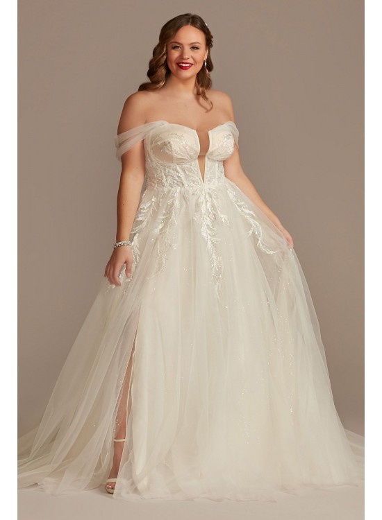 Removable Straps Tulle Plus Size Wedding Dress  9LSSWG898