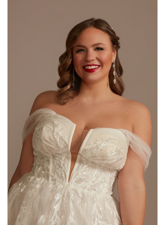 Removable Straps Tulle Plus Size Wedding Dress  9LSSWG898