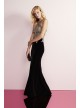 Round Neck Metallic Lace and Velvet Halter Gown Xscape XS10096