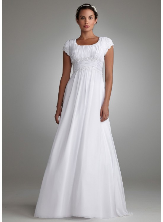 Ruched Short Sleeved Chiffon Wedding Dress  Collection 4XLSLV9743