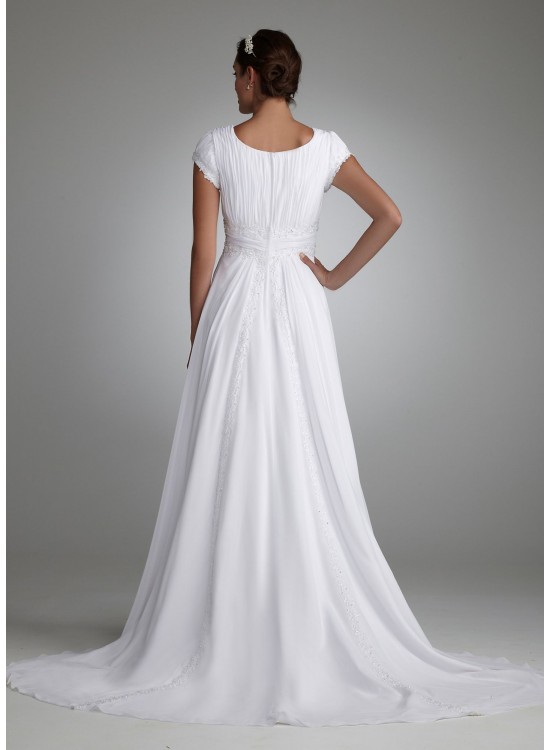 Ruched Short Sleeved Chiffon Wedding Dress  Collection 4XLSLV9743