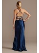 Ruched V-Neck Stretch Satin Sheath Gown with Slit  WBM2299