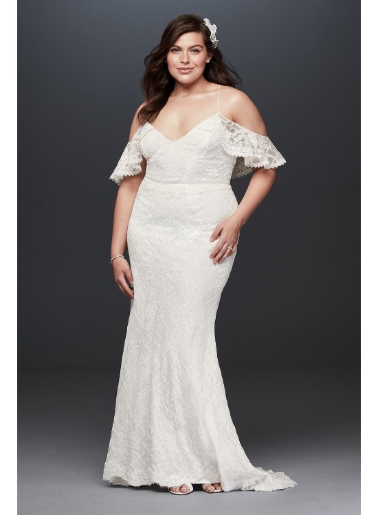 Ruffle Cold Shoulder Plus Size Wedding Dress Galina 9WG3954