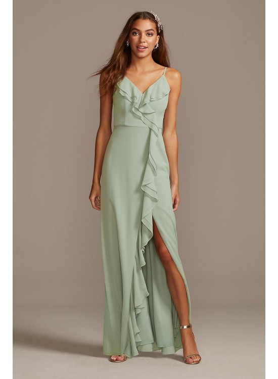 Ruffle Spaghetti-Strap Chiffon Dress with Slit DB Studio DS270094