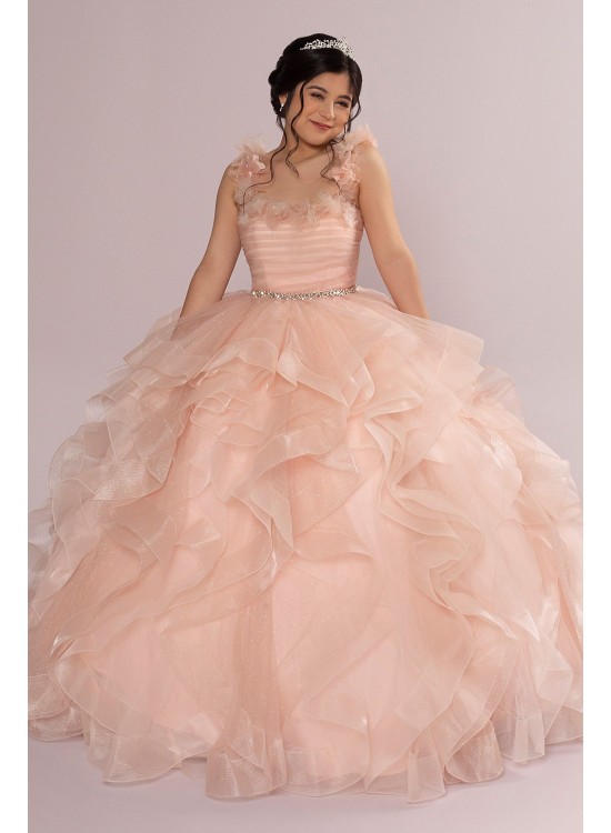 Ruffle Tulle Quince Dress with Convertible Straps Fifteen Roses FR2101