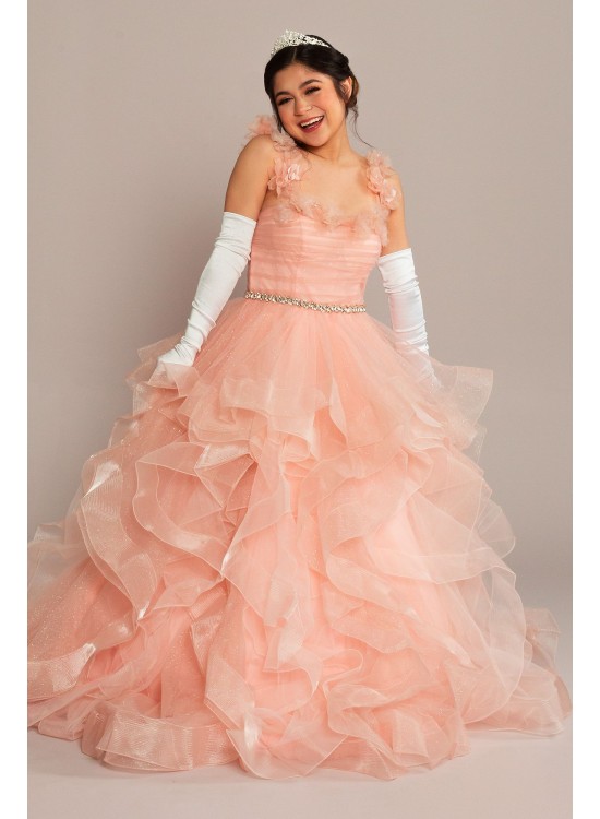 Ruffle Tulle Quince Dress with Convertible Straps Fifteen Roses FR2101