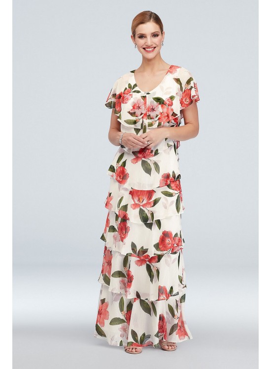 Ruffled Tiers Floral Chiffon Flutter Sleeve Gown Ignite 9171433