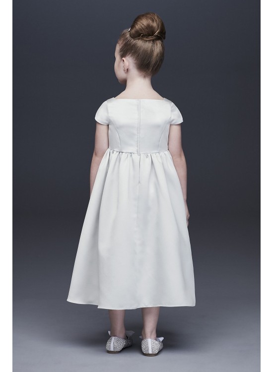 Satin A-Line Flower Girl Dress with Cap Sleeves  OP256