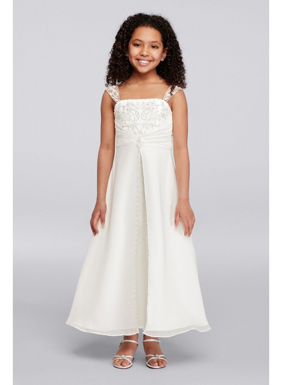 Satin A-Line Flower Girl Gown with Embroidery  FG9010