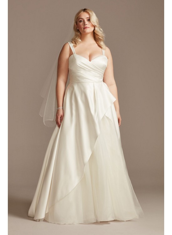 Satin Asymmetric Tulle Hem Plus Size Wedding Dress  9WG4006