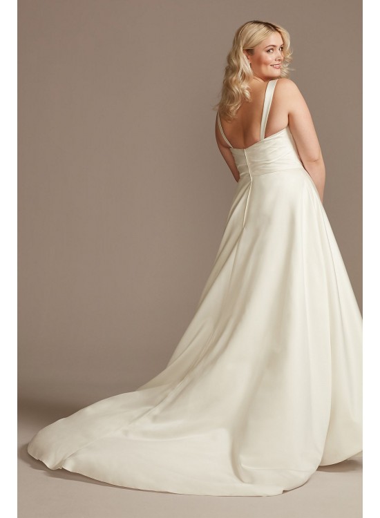 Satin Asymmetric Tulle Hem Plus Size Wedding Dress  9WG4006