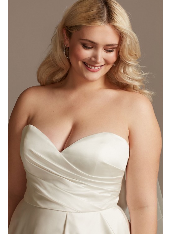 Satin Asymmetric Tulle Hem Plus Size Wedding Dress  9WG4006