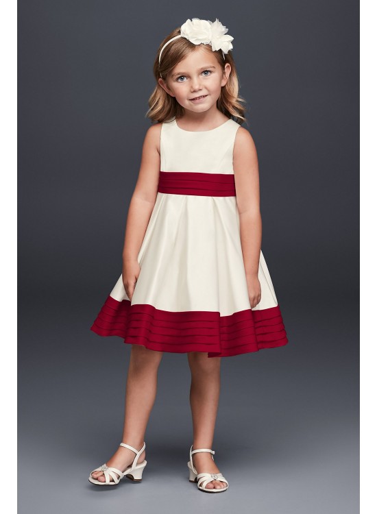 Satin Flower Girl Dress with Pleated Waist and Hem  WG1372