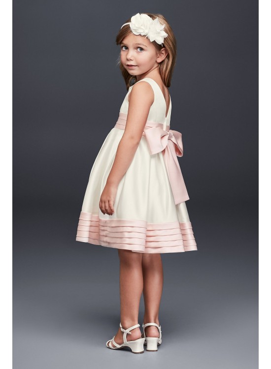 Satin Flower Girl Dress with Pleated Waist and Hem  WG1372