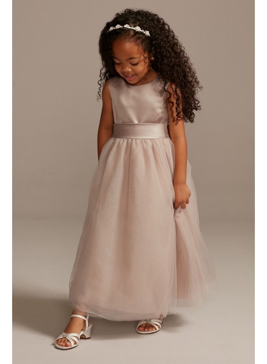 Satin Flower Girl Dress with Tulle Skirt  S1038