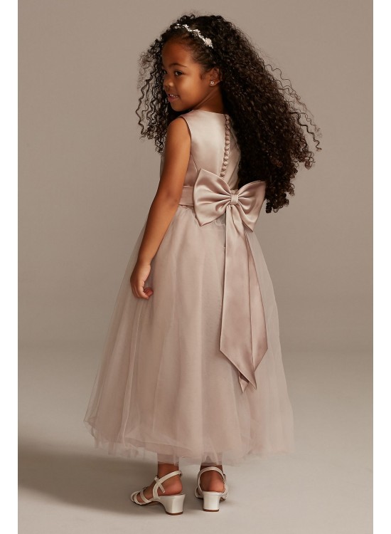 Satin Flower Girl Dress with Tulle Skirt  S1038