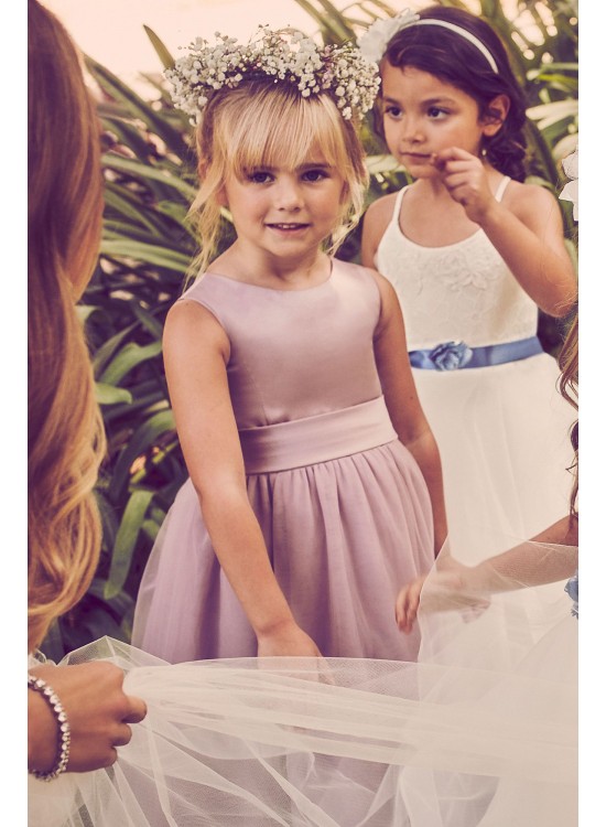 Satin Flower Girl Dress with Tulle Skirt  S1038