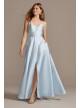 Satin Illusion Accent V-Neck Gown with Lace Back Speechless X44791DQG5