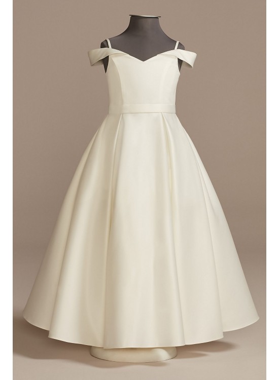 Satin Off-the-Shoulder Flower Girl Dress with Pock DB Studio WG1428