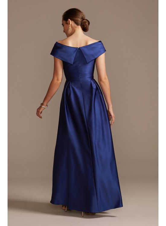 Satin Off the Shoulder Gown with Portrait Collar Xscape 3476X