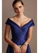 Satin Off the Shoulder Gown with Portrait Collar Xscape 3476X