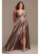 Satin Plunge Plus Size Gown with Illusion and Slit Speechless W43391Q96