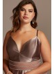 Satin Plunge Plus Size Gown with Illusion and Slit Speechless W43391Q96