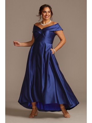 Satin Plus Size Ball Gown with Portrait Collar Xscape 3476XW