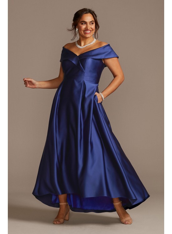 Satin Plus Size Ball Gown with Portrait Collar Xscape 3476XW