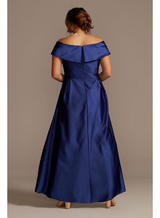 Satin Plus Size Ball Gown with Portrait Collar Xscape 3476XW