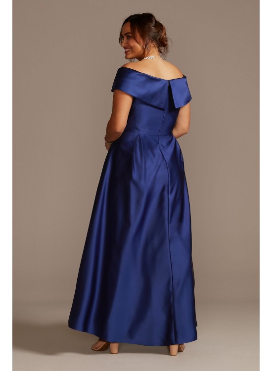 Satin Plus Size Ball Gown with Portrait Collar Xscape 3476XW