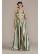 Satin Prom Gown with Embellished Illusion Waist Jules and Cleo WBM2776