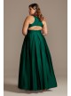 Satin Racerback Plus Size Ball Gown with Cutout Morgan and Co 12772W