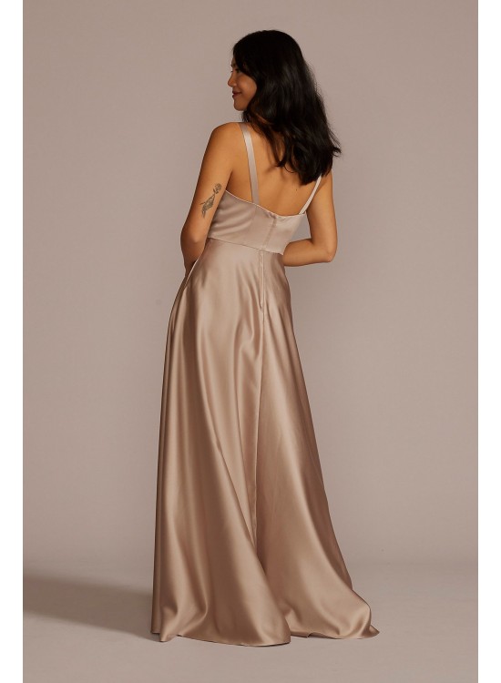 Satin Sleeveless Boatneck Bridesmaid Dress David&#039;s Bridal F20554