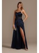 Satin Spaghetti Strap A-Line Dress with Crystals  WBM2440V2