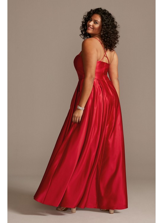 Satin Spaghetti Strap Plus Size Gown with Pockets Blondie Nites 2297BNW