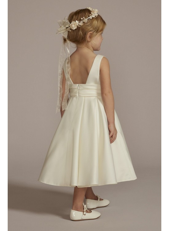 Satin Tea-Length Ball Gown Flower Girl Dress David&#039;s Bridal WG1448