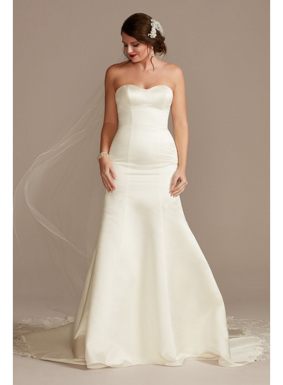 Satin Wedding Dress with Lace Cathedral Train  CWG896