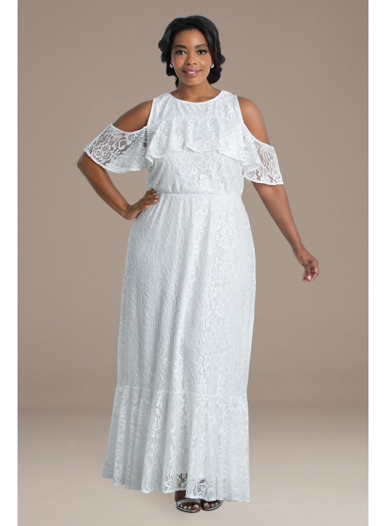 Savannah Lace Cold Shoulder Plus Size Wedding Gown Kiyonna 19210901