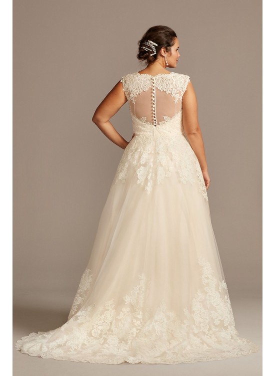 Scallop V-Neck Lace Tulle Plus Size Wedding Dress  Collection 4XL9WG3850