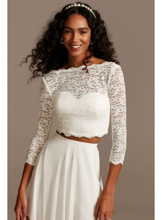 Scalloped Lace 3/4 Sleeve Wedding Separates Top DB Studio DS150847