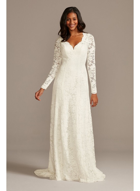 Scalloped Lace Long Sleeve Open Back Wedding Dress  Collection WG3987