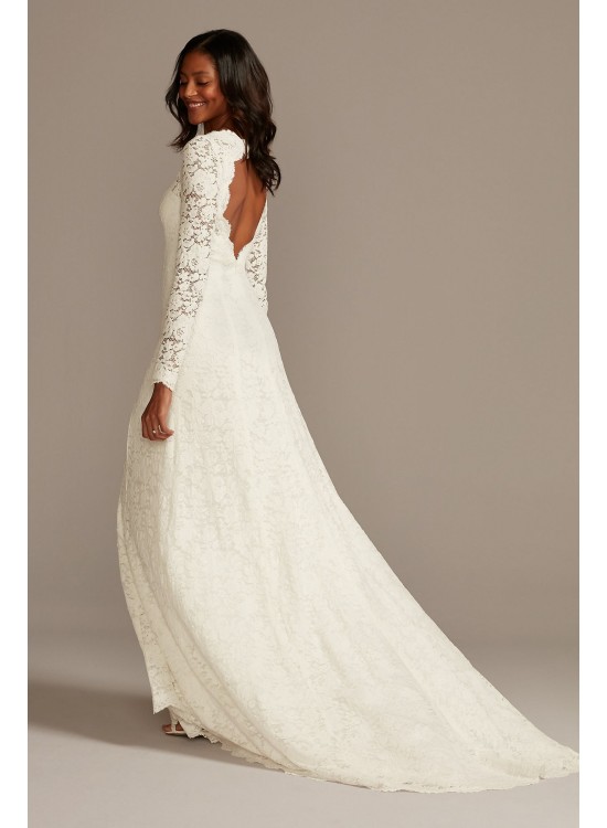 Scalloped Lace Long Sleeve Open Back Wedding Dress  Collection WG3987