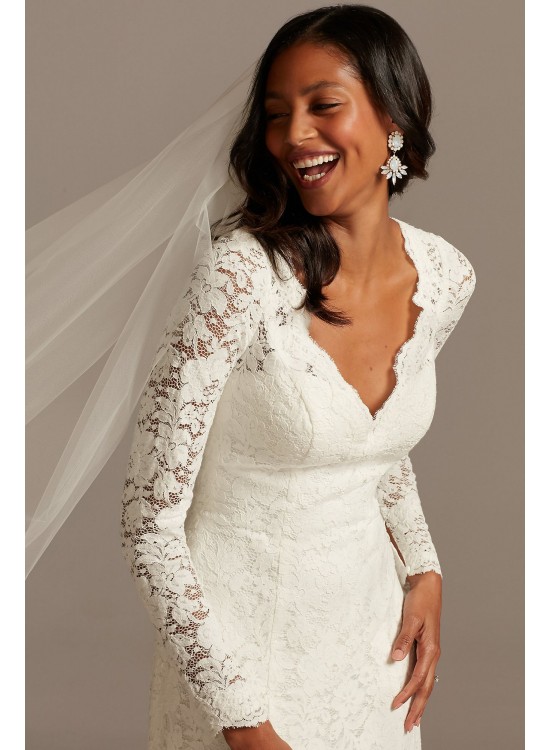 Scalloped Lace Long Sleeve Open Back Wedding Dress  Collection WG3987