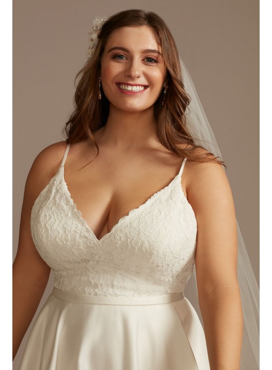 Scalloped Lace Satin Plus Size Wedding Dress DB Studio 9WG4034