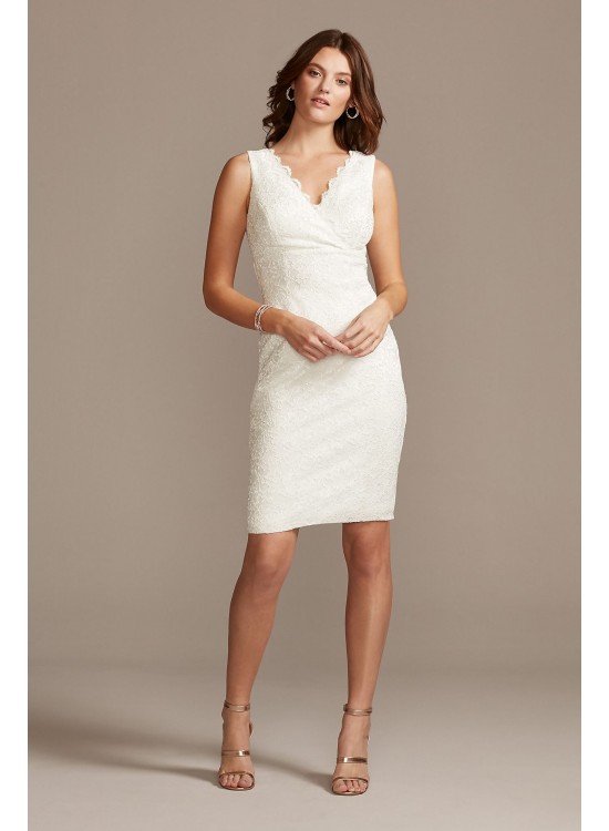 Scalloped Lace V-Neck Sheath Knee-Length Dress DB Studio 650736